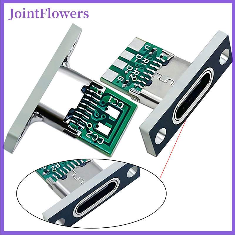 JointFlowers 1pcs Type-C Female Connector Jack Charging Port USB 3.1 Type C Socket With Fixing Plate