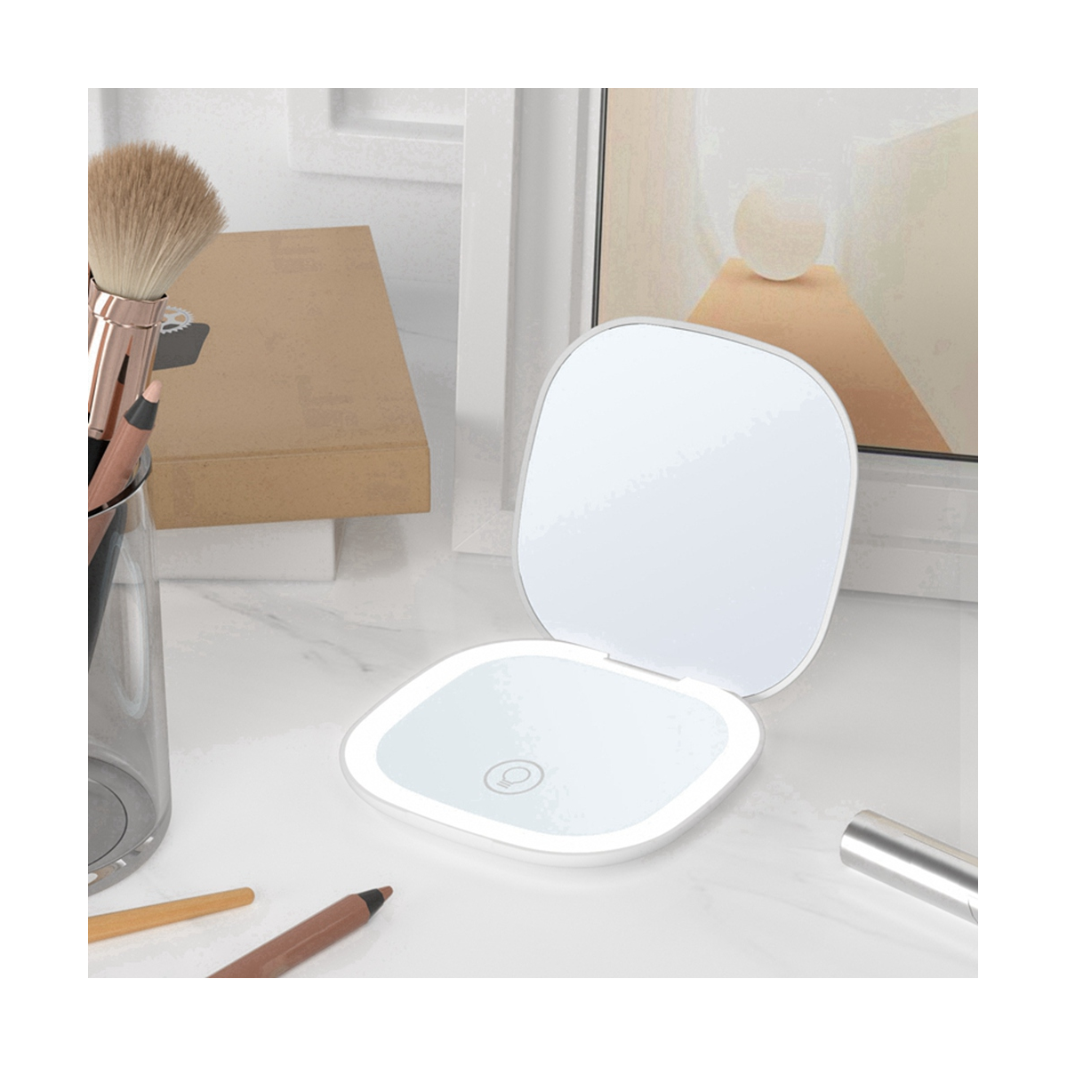 Mini LED Makeup Mirror with Light 5X Magnifying Pocket Double Sided Travel Convenient Cosmetic Vanity Mirrors