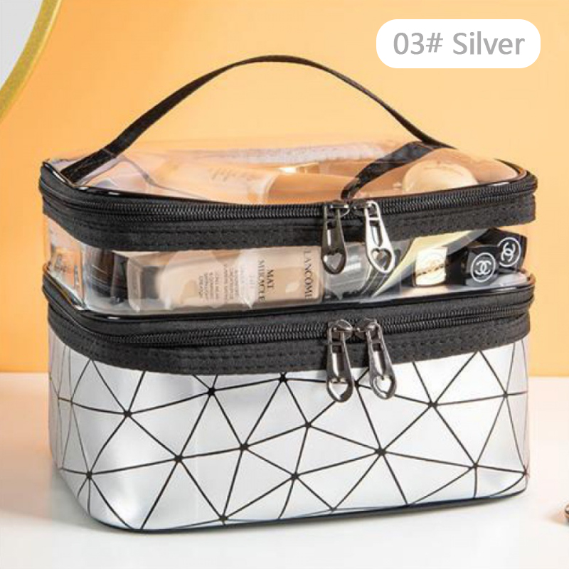 Derf Double Layered Cosmetic Bag Travel Clear Make Up Bag Waterproof Organizer Storage
