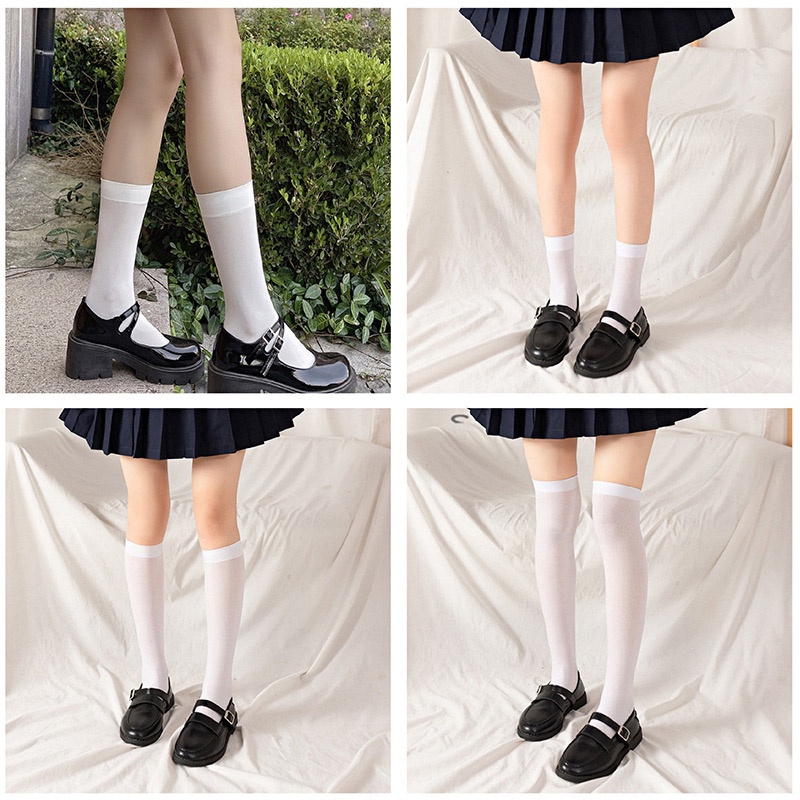 Tất nữ dài 20-52cm màu trắng/đen đơn giản