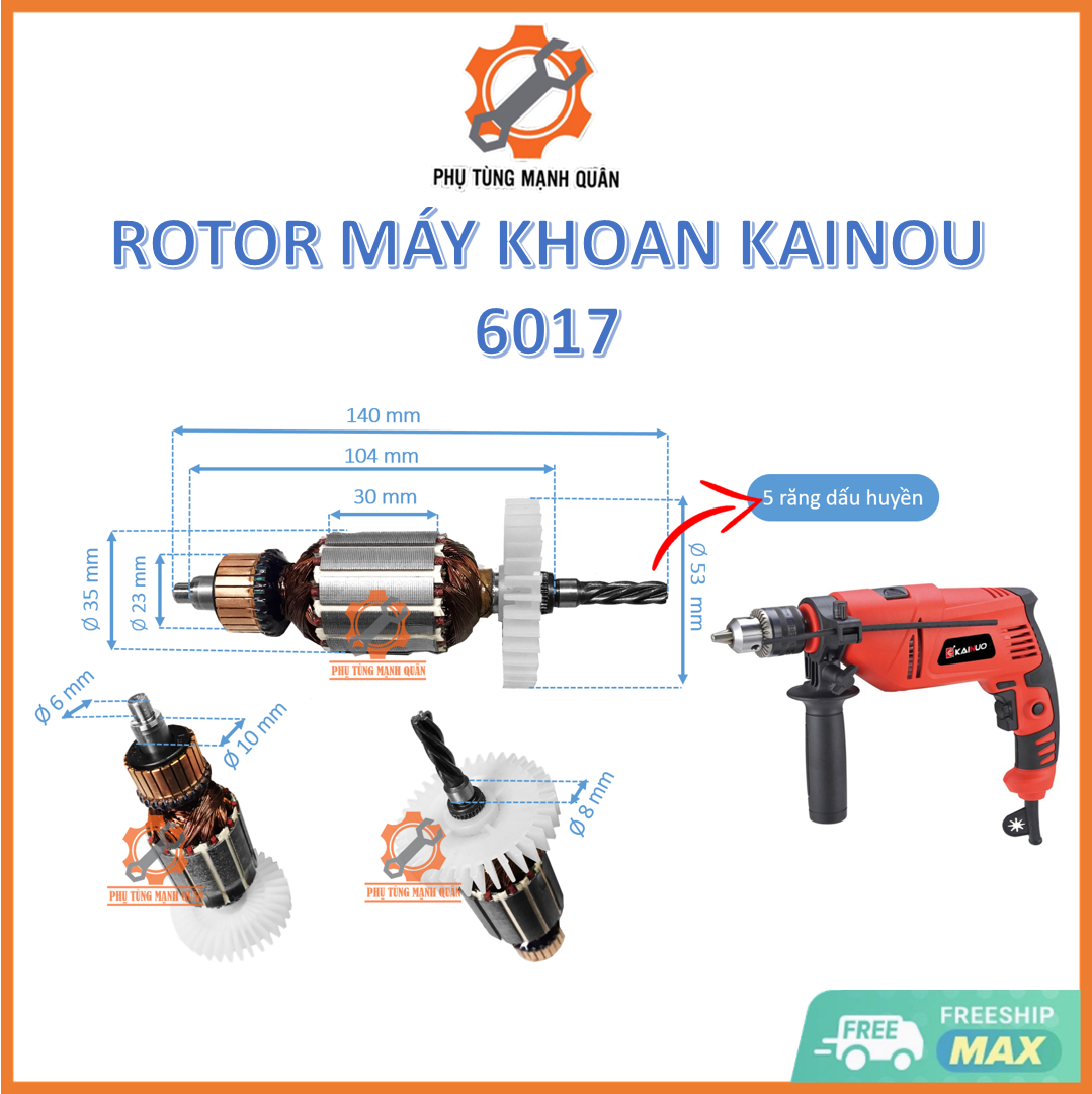 Rotor/ruột máy khoan đầu 13mm Kainou 6017 5 răng tặng kèm chổi than cao cấp