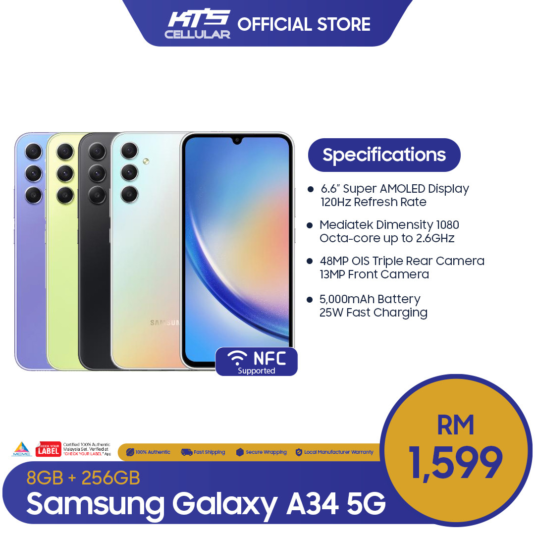 Samsung Galaxy A34 5G 8GB +256GB – Original Malaysia Set – Satu