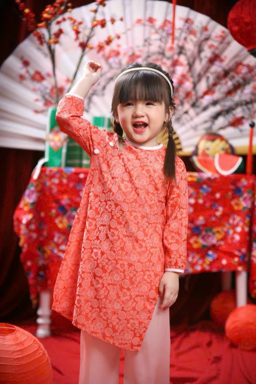 Set Áo Dài Bé Gái Gấm Tơ Ngọc Khuê