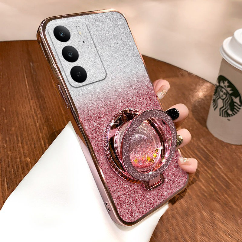 Phone cover Realme C65 C67 C75 Back case with Liquid Glitter Quicksand hourglass Stand Holder Luxury Shiny Gradient Plating Girls Slim For Realme C75 C67 C65 Phone cases.