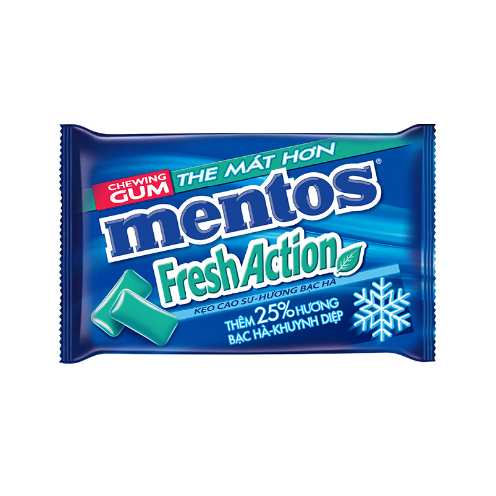 Sing gum Mentos Fresh Action hương bạc hà mạnh (Gói 40 viên)