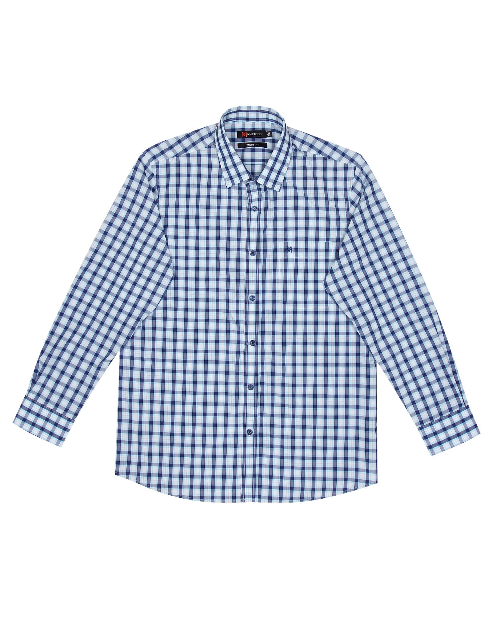 Áo sơ mi nam tay dài KHATOCO form Tailor Fit caro xanh mã A1MD398T1-CNCR168-2410-D