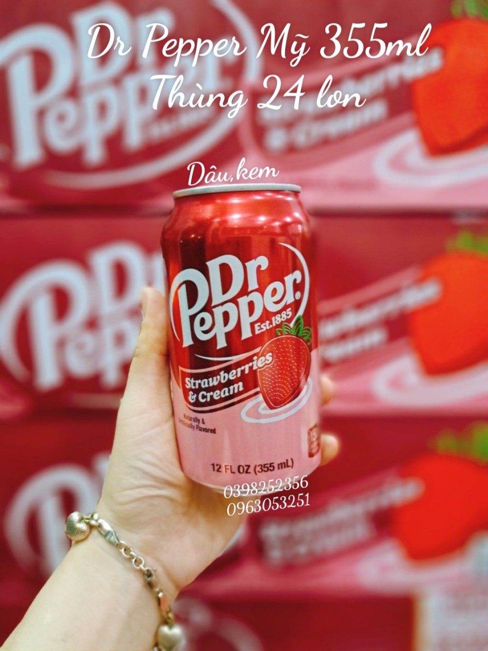 Nước ngọt Dr Pepper vị kem dâu Mỹ 355ml  Lốc 12 lon Ly Mai 91