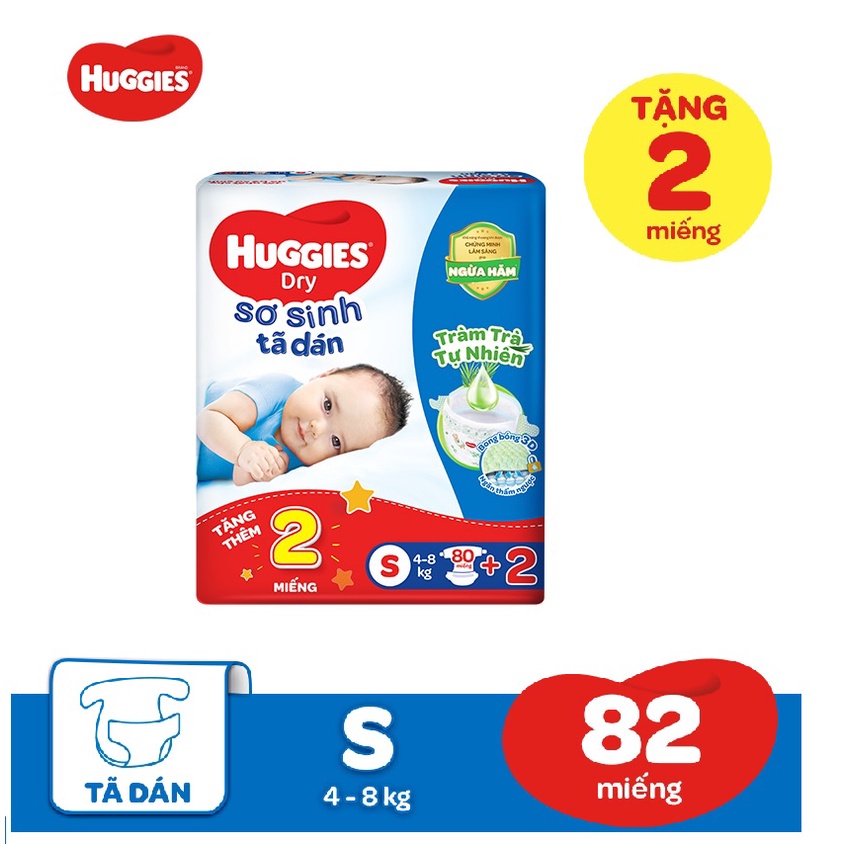 [Cộng Miếng]Tã Dán Sơ Sinh Huggies S80+2 Miếng Mới