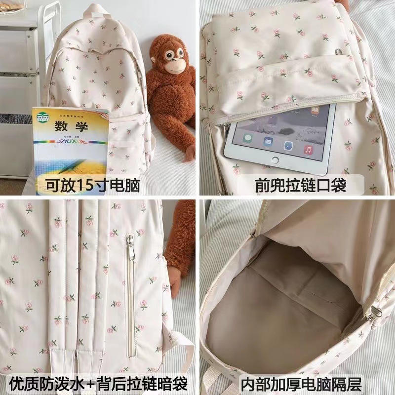 School bag, women's ins, Korean girl, small fresh literary student, backpack, tulip, floral, college-style backpack.