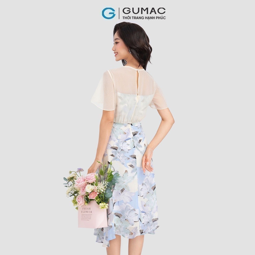 Đầm nữ phối vải tay loe GUMAC DD03044