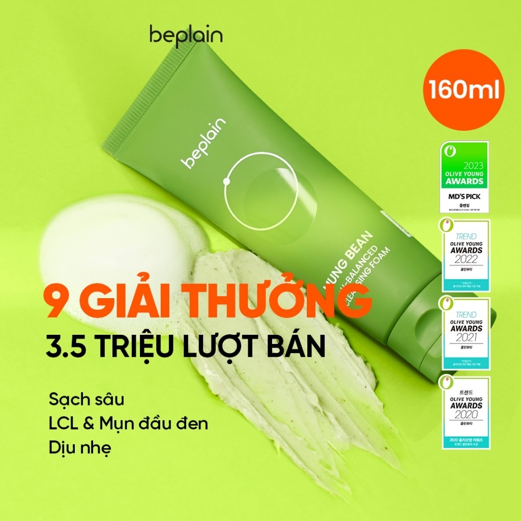 Sữa rửa mặt Beplain Mung Bean pH-Balanced Cleansing Foam 80ml/160ml