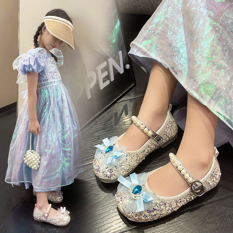 Oberni girls princess shoes Aisha crystal children's leather shoes Fashionable Rhinestone Bow Girls Shoes