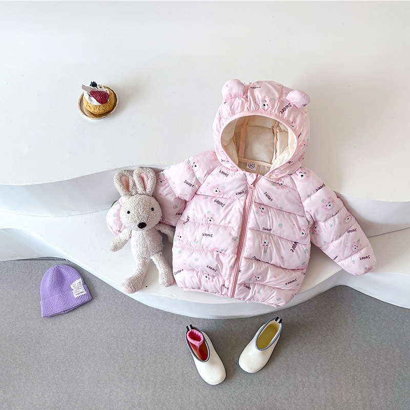 Esspreso Children's cute cartoon hooded padded jacket 1-3 years old boys and girls winter down cotton jacket soft and comfortable