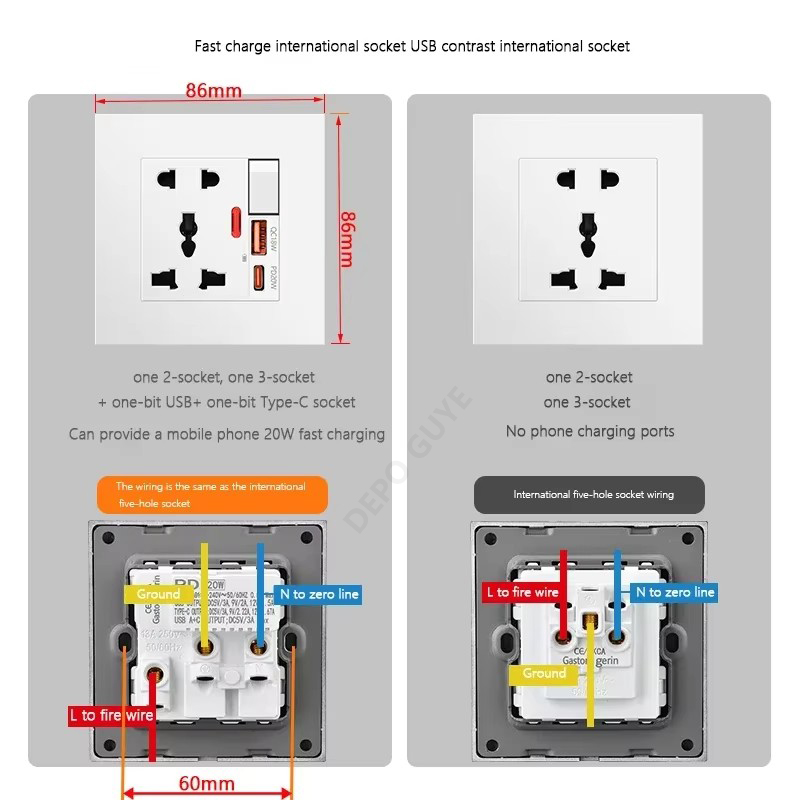 20W%20Type-C%20Plug%20Quick%20Charging%205-pin%20Wall%20Socket%20220V,Plastic%20Electrical%20Wall%20Power%20Outlet%20With%20DC%205V%203A%20USB%20C%20Charger%20-%20Image%205