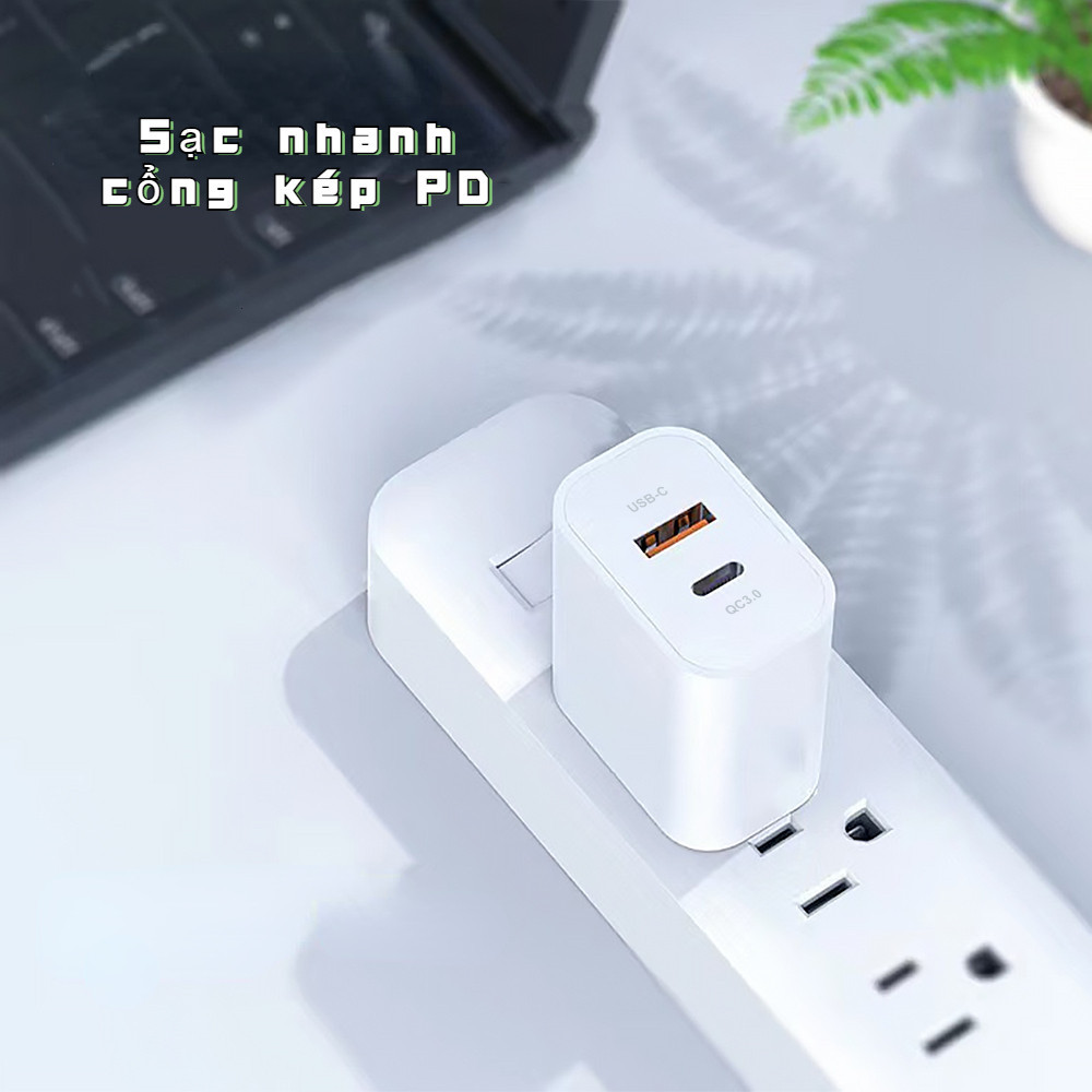 Đầu sạc PD sạc nhanh Type Cổng kép (A+C) sạc nhanh USB Type C