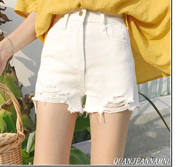 Quần short jean nữ trắng rách tua lai - mẫu mới v@0-2