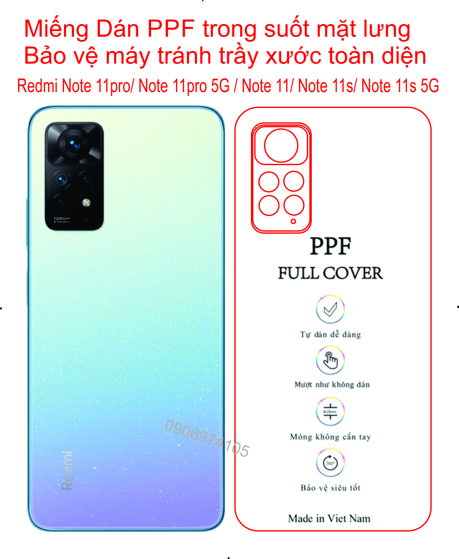 Miếng dán ppf redmi note 11pro / note 11pro 5g / note 11 / note 11s / note 11s 5g bảo vệ máy tránh trầy xước......