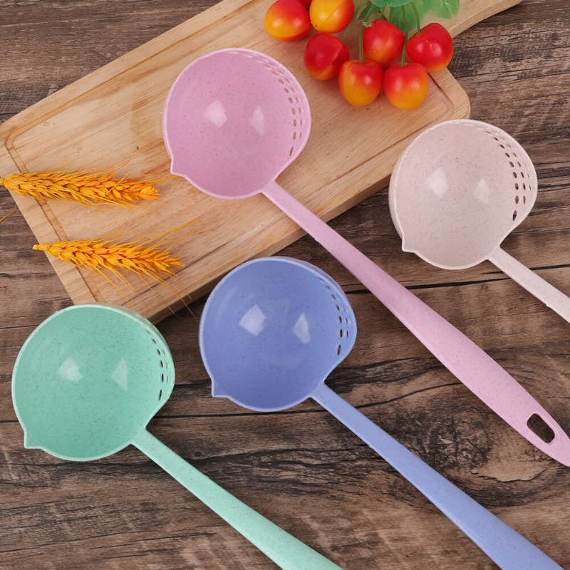 Soup Spoon Ladle Wheat Straw Spoons Long Handle Spoon Home Cooking Colander Utensils Tableware Spoon Kitchen Accessories