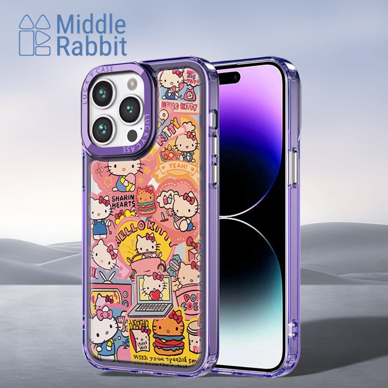 Middle Rabbit For Infinix 8 Smart 7 40i Hot 40 Pro Phone Case[Hello Kitty]Transparent Blade Back Shockproof Corners Slim Cover