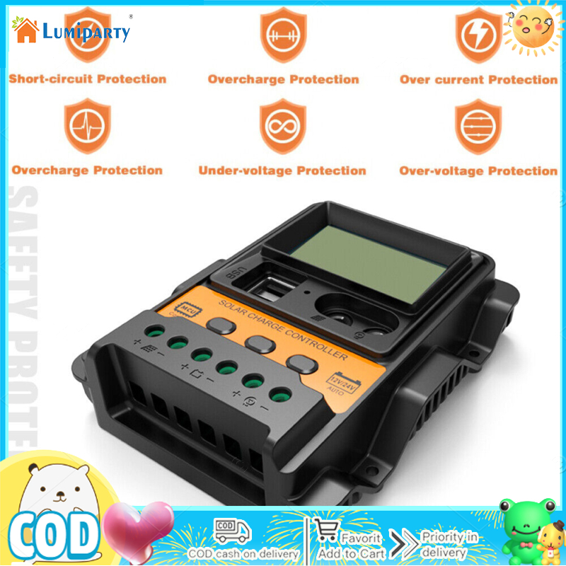 LumiParty 【Ready Stock】30A Solar Charge Controller 12V/ 24V Solar Panel Regulator With LCD Display Dual USB Port PWM Auto Paremeter