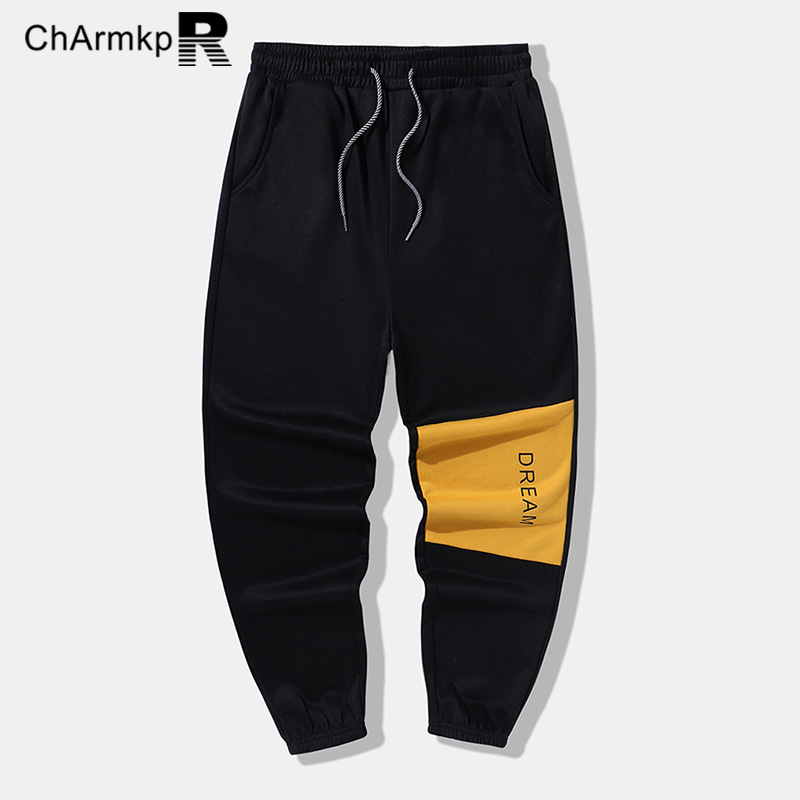 Medussa ChArmkpR Men's Letter Print Color Block Patchwork Pants Trousers