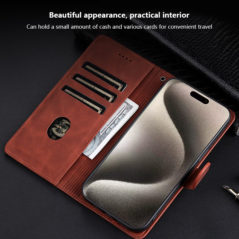 (With Lanyard)Tokifu For iPhone 14 14 Pro New Business Minimalist Flip Style Leather Anti Fall Protective Back Cover.