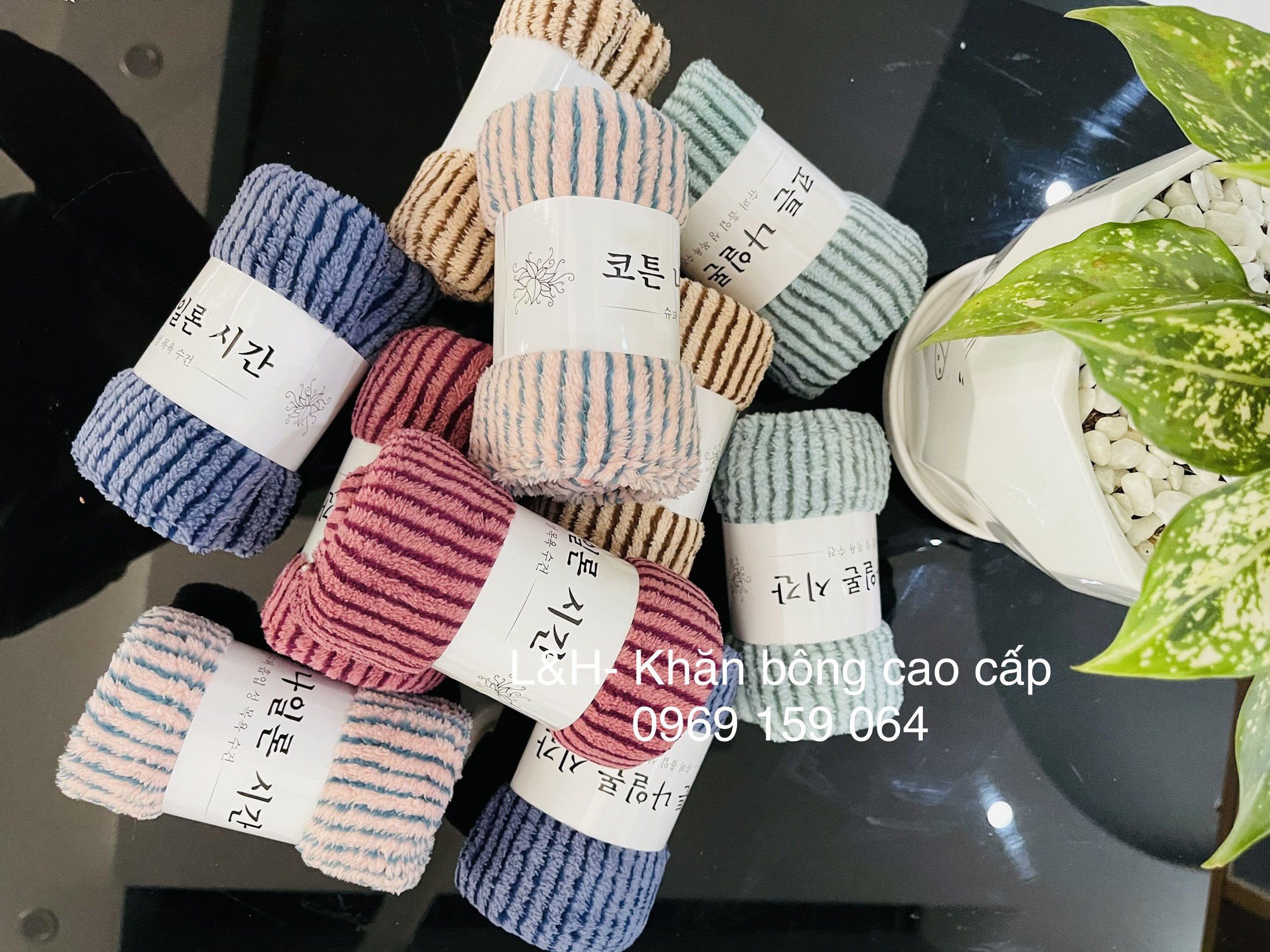 Khăn mặt lông cừu, kẻ tăm Nổi, KT 30x50cm