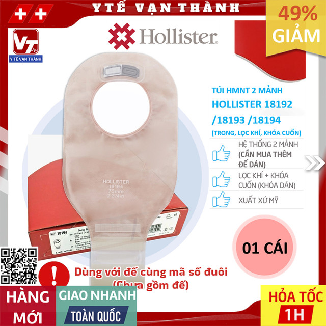 ✅ Túi Hậu Môn Nhân Tạo 2 Mảnh Hollister 18192 18193 18194 (Trong, Lọc Khí, Khóa Cuốn) | Túi Phân Hậu Môn Tạm -VT0436 - Y Tế Vạn Thành