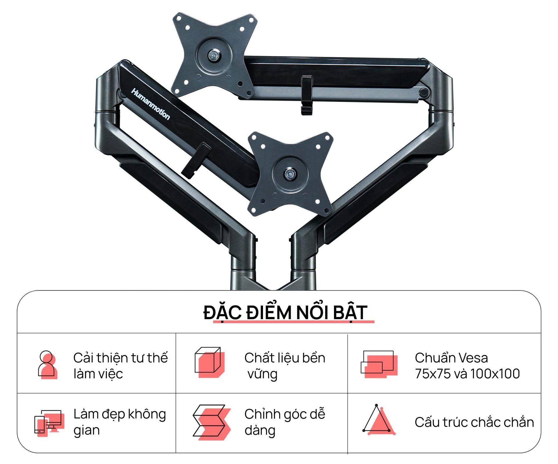 Giá đỡ màn hình Human Motion T2-2 – Màu Đen