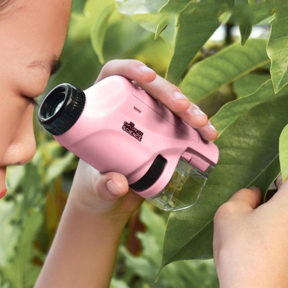 Mini Pocket Microscope Kit 60X-120X Handheld Microscope with LED Light for Kids