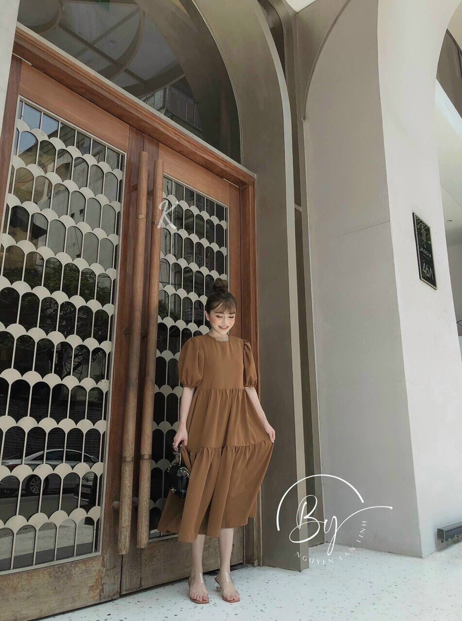 Đầm babydoll, đầm maxi dáng xòe bồng, đầm babydoll cổ tròn, đầm mặc bầu, đầm tiểu thư dáng xòe