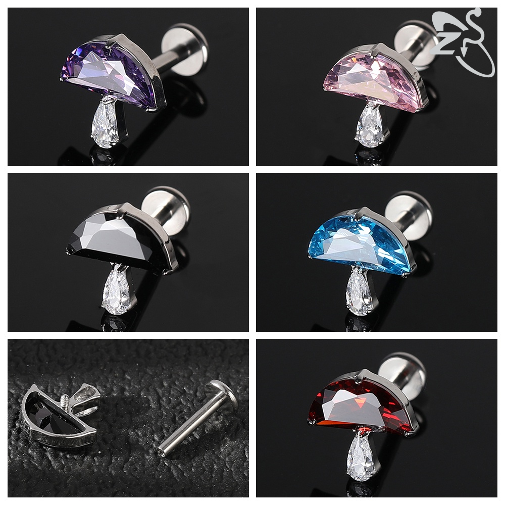 1 cái G23 Titan Bông tai đinh tán nhiều màu khuyên môi dạng đinh tán Zircon lập phương vành tai gờ bình tai Stud 16G Opal labret xuyên
