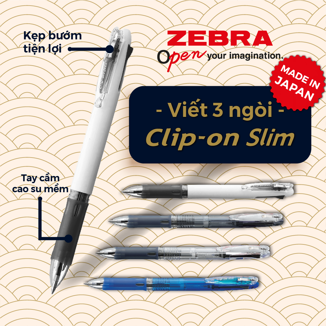 Bút bi 3 ngòi 3 màu Clip-On Slim 0.7mm - Viết mượt, mực nhanh khô, nét đều, kẹp cài tiện mang theo, 3 màu Đen/Đỏ/Xanh, thân slim gọn nhẹ cho văn phòng & học sinh - ZEBRA PEN Nhật Bản - [Chính Hãng]