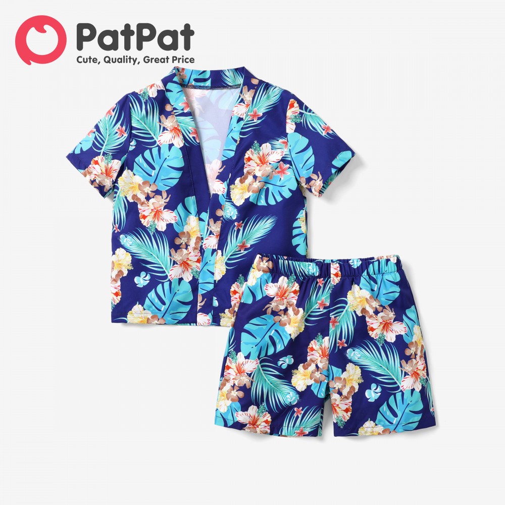 PatPat 2pcs Kid Boy Tropical Floral Swimsuits Set