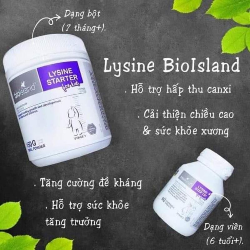 LYSINE BIOISLAND Úc giúp bé phát triển chiều cao - Dạng bột và dạng viên