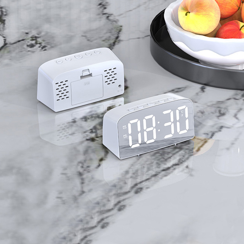 Nordic ins mirrored LED alarm clock voice activated creative clock student dormitory bedside clock battery plugged in
