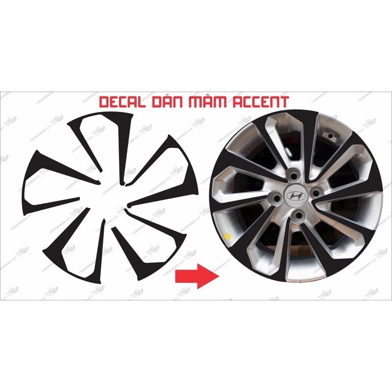 Decal dán mâm Accent (bộ 5 bánh)