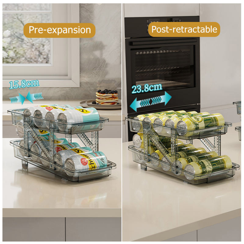 Retractable beverage storage box, automatic filling, transparent double-layer can storage rack, refrigerator Coke storage box
