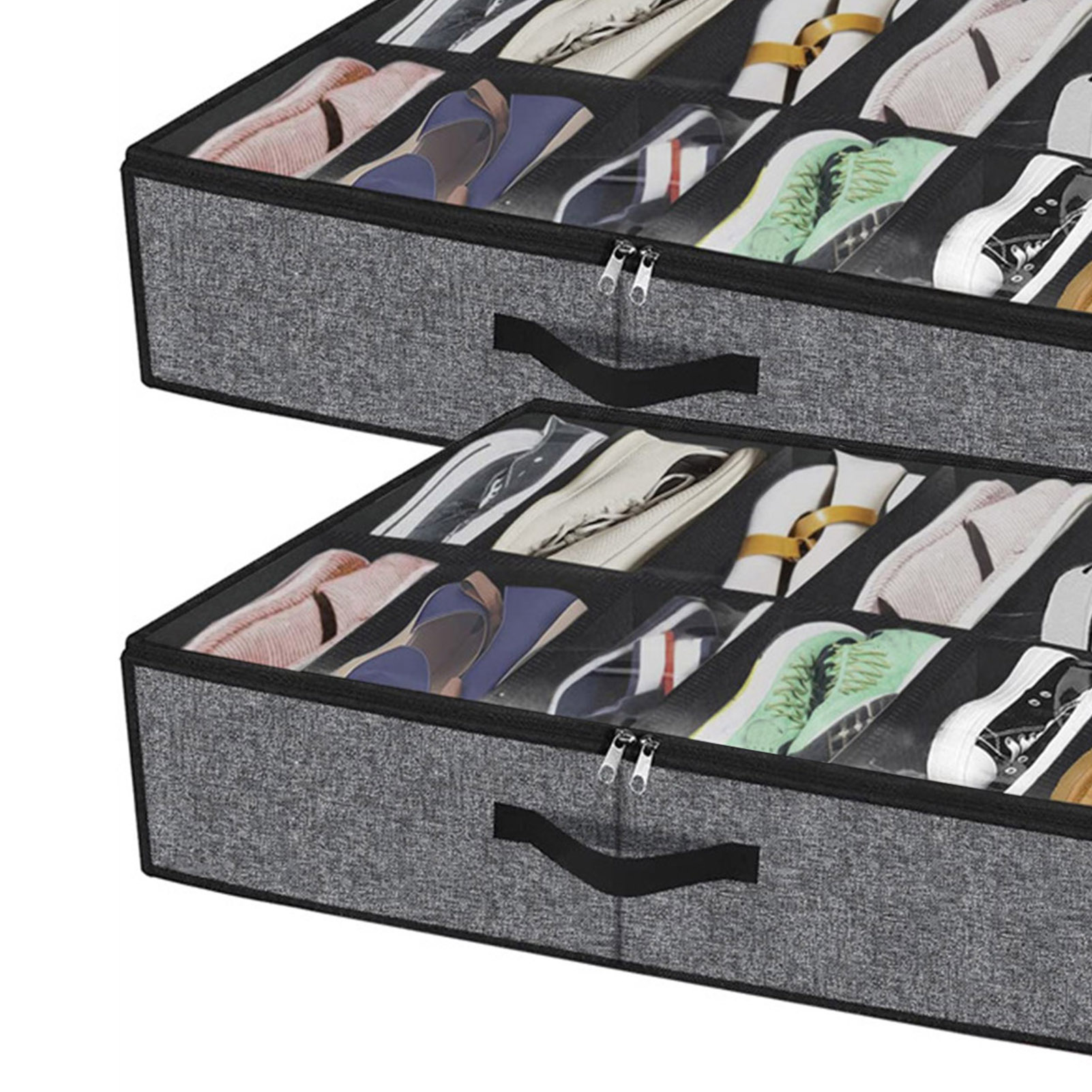 BDZL Bed Bottom Shoe Storage Box Side Handle Shoe Storage Container Space-saving Shoe Storage Box with Clear Dust-proof Cover Ideal Organizer for Home Bedroom
