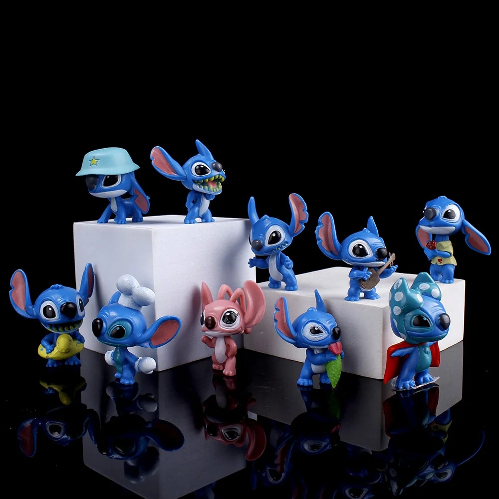 10pcs Set Disney Anime Lilo And Stitch Figures Toys Lovely Stitch Hand With Scrump Model