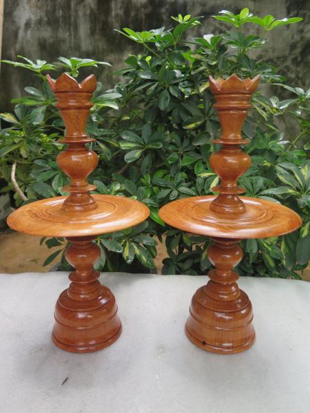 Cặp Chân Đèn Thờ Gỗ Gỏ Cao 30Cm
