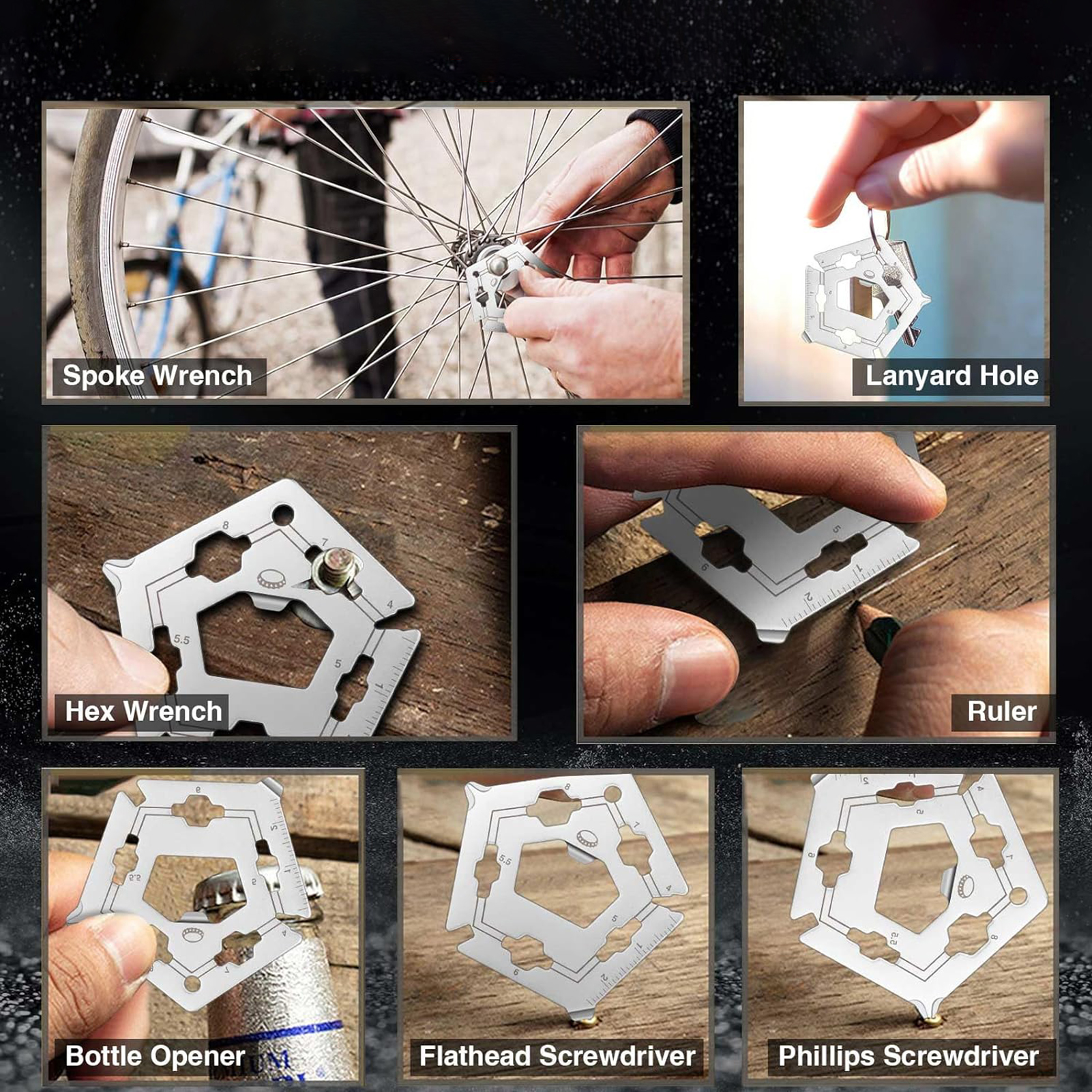 Ghxdryuru Handheld Tools Keychain Multi-tool 12-in-1 Stainless Steel Pocket Multi-tool Portable Handheld Tool with Ruler Bottle Opener Hex Wrench Perfect Father's Day Gift Keychain Gadgets for Outdoor Use