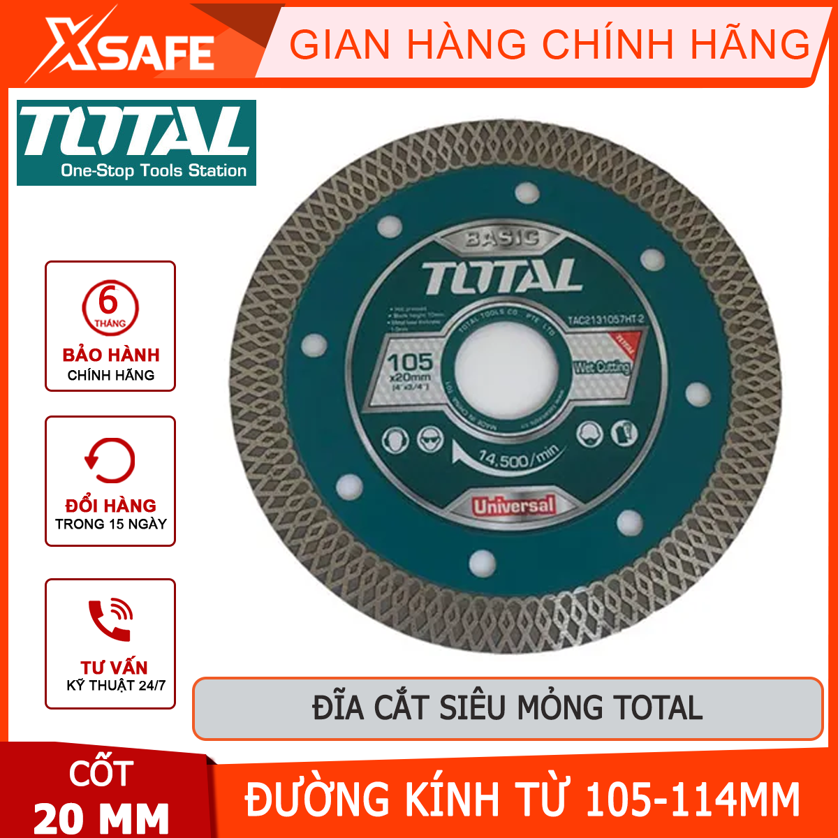 Đĩa cắt siêu mỏng Total | chuyên dùng cắt ngói, gốm, đá, gạch, đá cẩm thạch, không cắt được gạch men