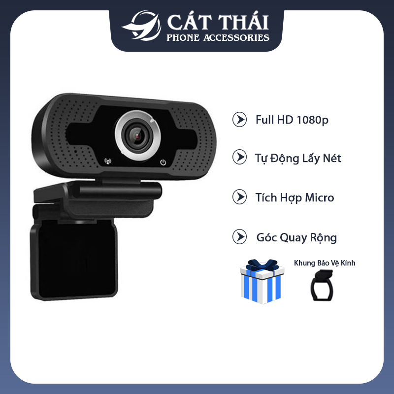 Webcam có mic dùng cho PC Laptop Cát Thái HY18 độ phân giải Full HD 1080p hình ảnh sắc nét tự động lấy nét tích hợp micro âm thanh rõ ràng góc quay rộng cổng nguồn USB cắm vào là dùng