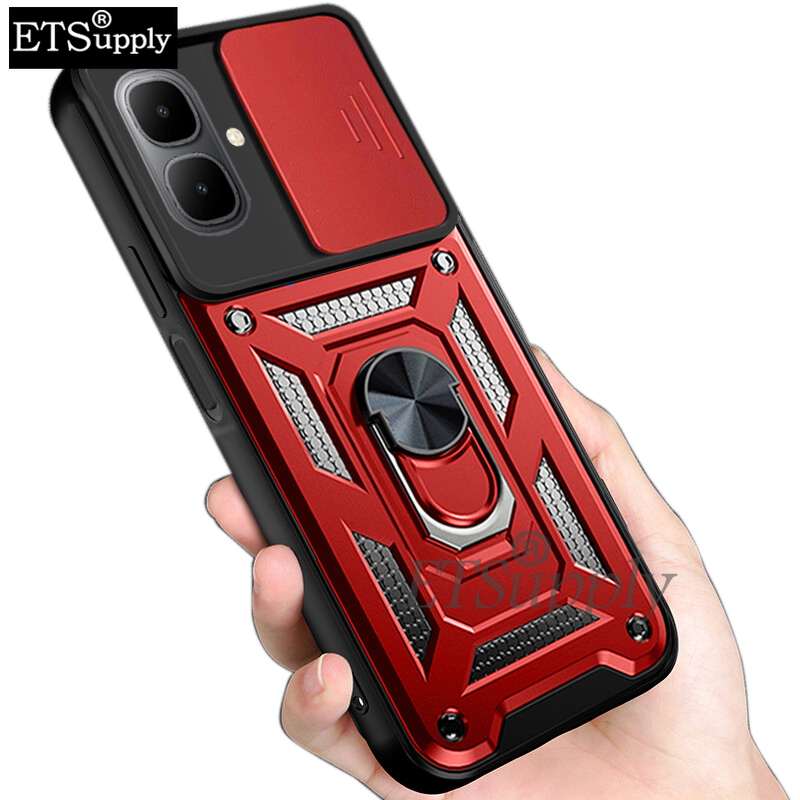 Phone case Tecno Spark Go2 POP 10 Armor Ring Case Cover Adsorb Car Holder Shockproof Camera Protection Cover Back Cover Tecno POP10 Spark Go2 Case.