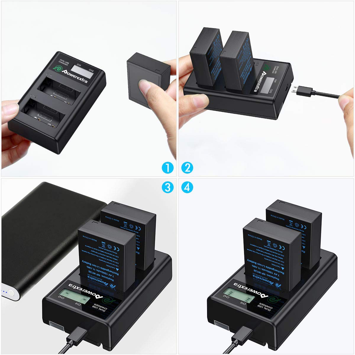 Powerextra 2x Np W126 Battery Lcd Charger Compatible With Fujifilm X100f X A1 X X A3 X A5 X A10 X E2 X E2s X Pro1 X Pro2 X T1 X T2 X T3 X T10 X T X T30 X T100 X H1 Finepix Hs33exr Hs50exr Camera