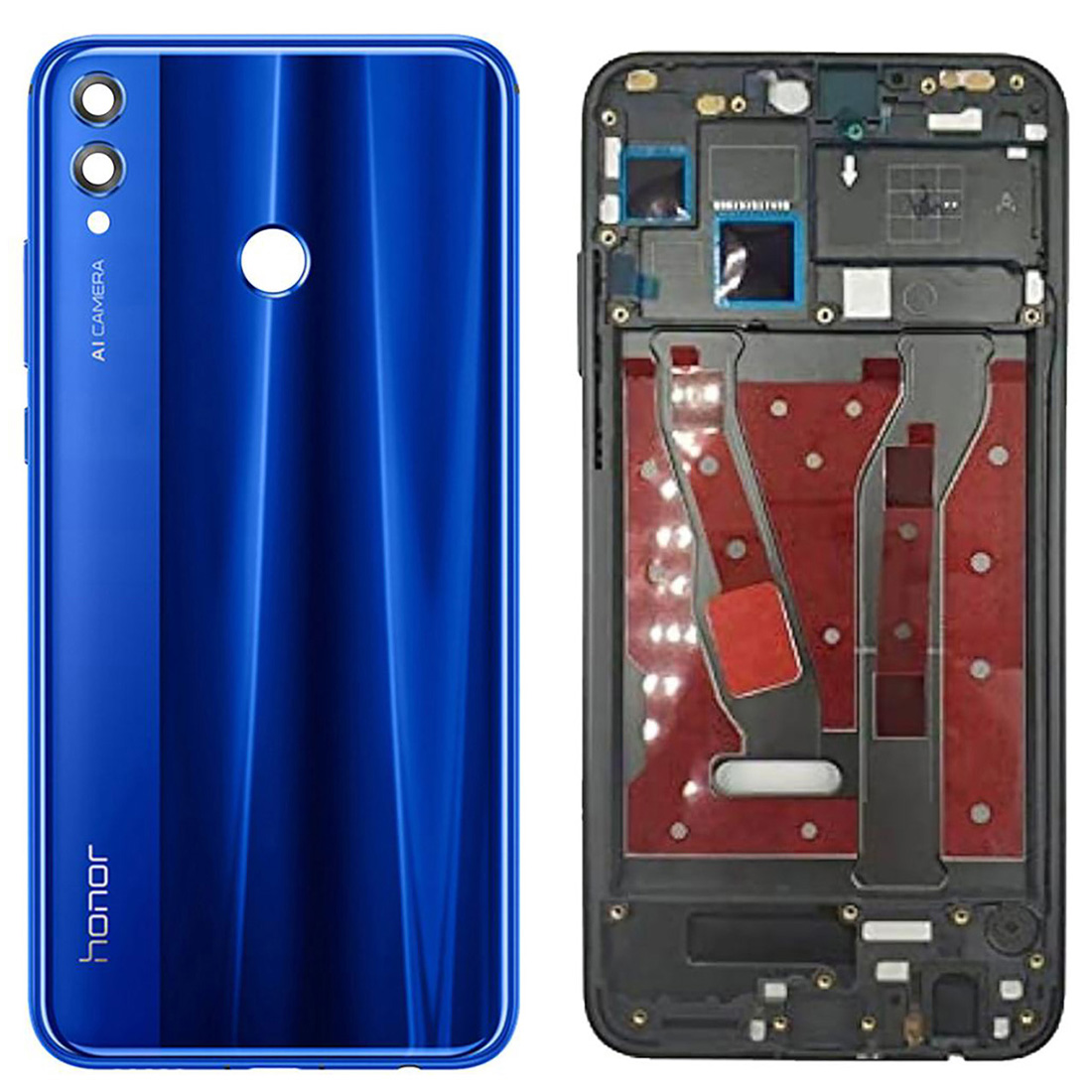 Honor 8x Middle Frame Housing With Power and Volume Buttons and Camera Lens Complete Body Casing Replacement For 8x - Blue