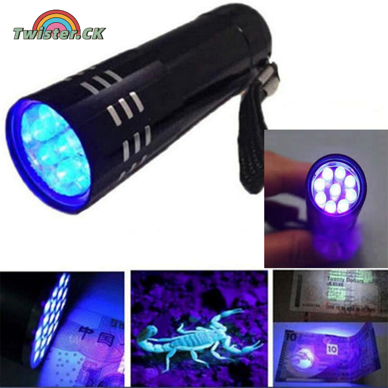 Twister.CK 9 Uv Led Ultraviolet Flashlight Multi-functional Mini Fluorescent Torch Lightweight Portable Outdoor Waterproof Emergency Lamp