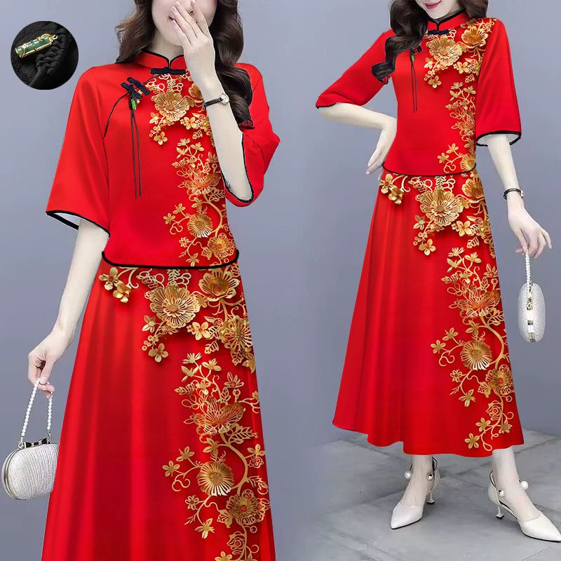 Hai bộ chi tiết mới của Trung Quốc, khóa tua, váy sườn xám cách tân, Hanfu Phong cách Trung Quốc, Bộ đồ phong cách dân tộc mỏng hoài cổ, năm mới của Trung Quốc.
