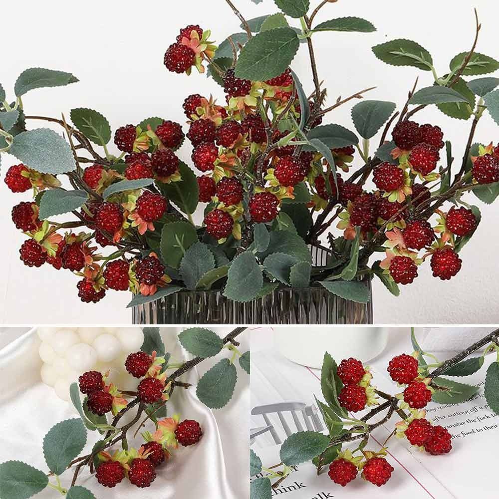 Elegant Red Raspberry Artificial Plant Green Leaves Photo Props ...